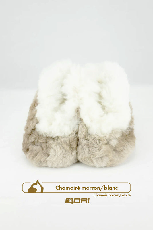 Pantoufles alpaga Huacaya - Chamoiré marron/blanc