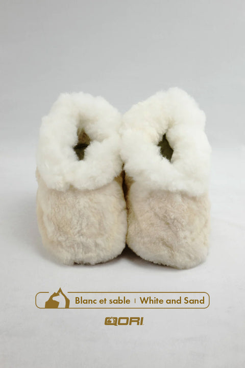 Pantoufles alpaga Huacaya - Blanc et sable